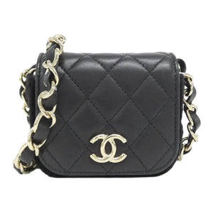 CHANEL Gold Label Double C Logo Quilted Leather Chain Lambskin Flap Bag Single Shoulder Crossbody Bag Women's Black