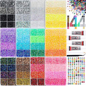 144 grid large flatback rhinestones set with tools - أحجار الراين 144 خانة وفصوص كريستالية