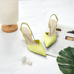حذاء Heels كعب قصير أصفر ليموني بحزام كريستال CHARLES & KEITH.