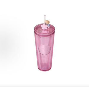 Starbucks Cherry Blossom Spring Series Straw Cup, Striped Plastic, Pink, 710ml