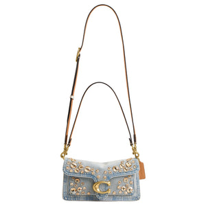 COACH Tabby 26 Imitation Crystal Denim Fabric Crossbody Shoulder Bag Medium Size Women's Silver