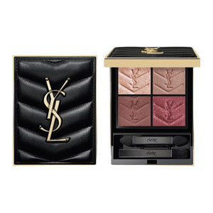 باليت ظلال عيون رباعية بشعار YSL مغلقة ومفتوحة بدرجات وردية وتوتية