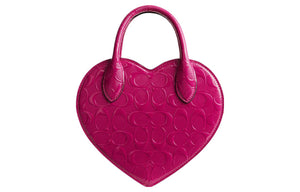 COACH Heart 20 Embossed Letter Logo Zipper Hardware Buckle Card Slot Patent Leather Heart-shaped Handheld Crossbody Single Shoulder Small Women's Pink Red