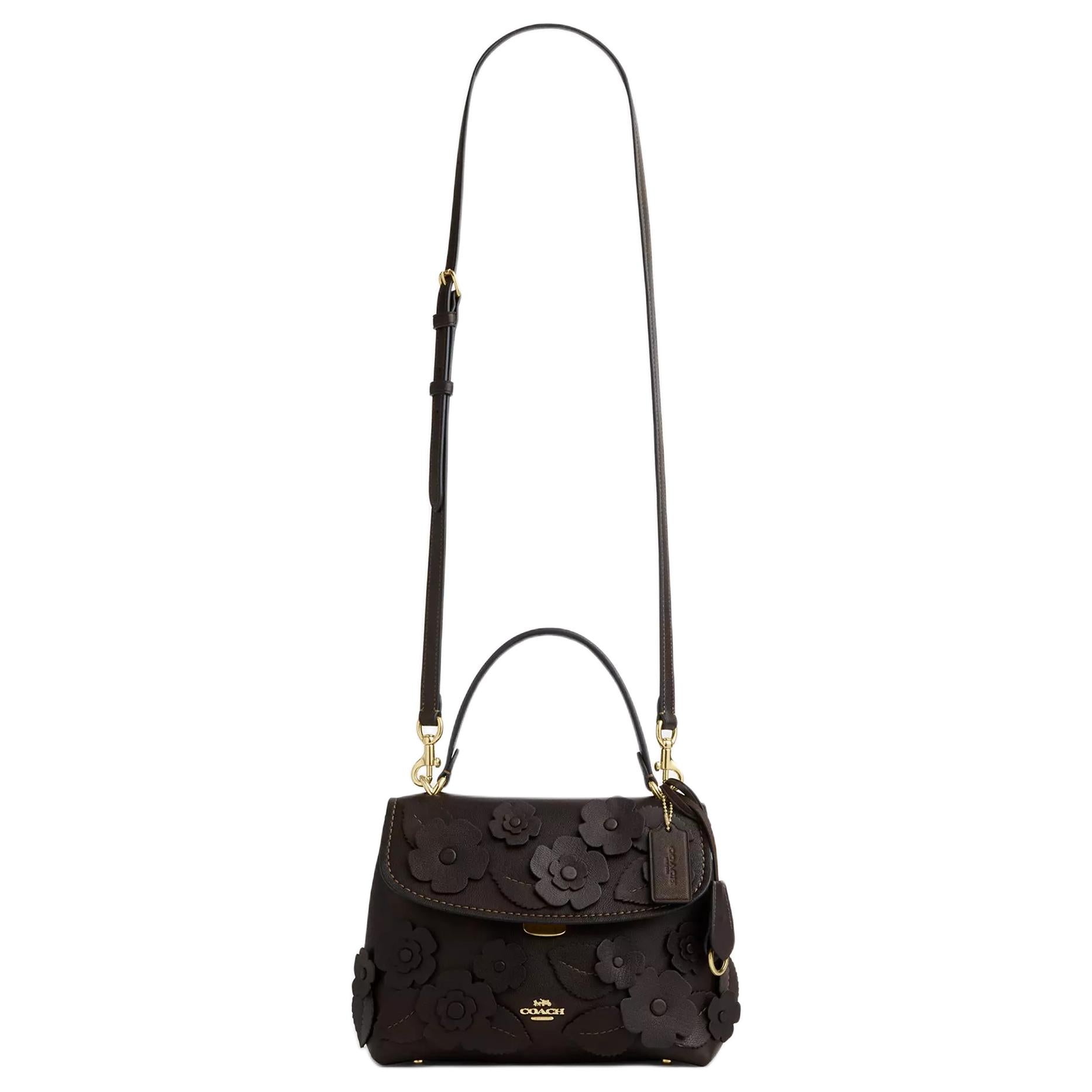 COACH Emory 21 Floral Decals Gold Hardware Smooth Leather Handbag Small Women's Maple Color
