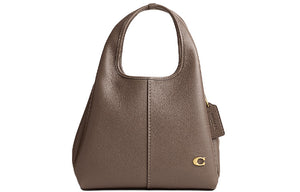 COACH Lana 23 Solid Gold Label Logo Pebble Pattern Zipper Quilted Hardware Buckle Leather Handbag Shoulder Bag Medium Women's Gray Brown