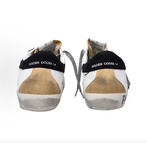 Golden Goose Super-Star Leather Round Toe Lace-up Flat Low-top Stylish Sneakers, Men's, White and Green Distressed Style