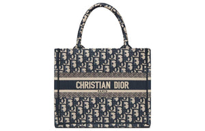 DIOR Small Denim Blue Embroidered Oblique Book Tote.