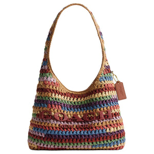 COACH Brooklyn 28 Woven Design Magnetic Closure Straw Weave Cellulose Material hobo Bag Single Shoulder Bag Small Women's Multiple Colors