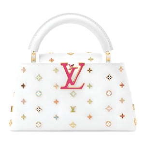 LOUIS VUITTON x Takashi Murakami Takashi Murakami Collaboration Capucines EW White Sancai Multicolor Monogram Full Metal Initials Logo Cowhide Single Shoulder Crossbody Handbag Mini Women's White