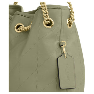 COACH EVELYN 34 quilted detail gold hardware cowhide leather handbag shoulder bag large size women's gray-green