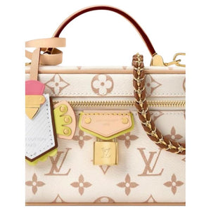 LOUIS VUITTON Crafty Vanity Classic Monogram Detachable Woven Chain Shoulder Strap Coated Canvas Makeup Bag for Women Sand Color