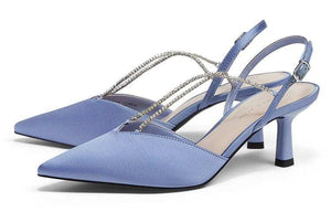 حذاء كعب Slingback أزرق فاتح مرصع بالكريستال CHARLES & KEITH.