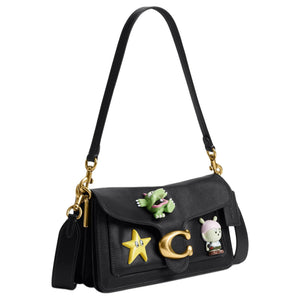 COACH x BRAIN DEAD Collaboration Soft Tabby 26 Pin Decoration Cowhide Single Shoulder Bag Medium Unisex Couple Style Black
