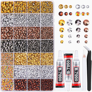 Metallic and brown flatback rhinestones set - أحجار الراين برونزية وسوداء وفصوص كريستالية