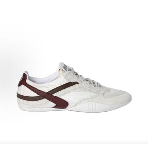 MIU MIU Gymnasium technical fabric logo embossed round toe lace-up low-top casual shoes, 2cm, women's white