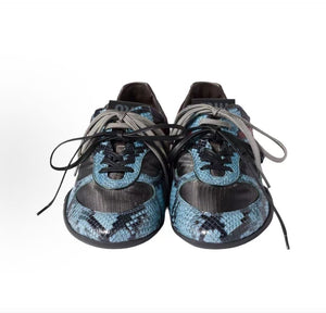 MIU MIU Gymnasium Leather Python Print Round Toe Lace-up Low-top Casual Shoes for Women, Blue