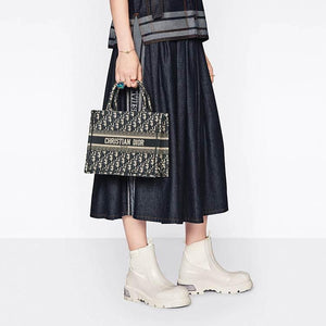 DIOR Small Denim Blue Embroidered Oblique Book Tote.