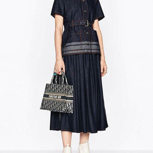 DIOR Small Denim Blue Embroidered Oblique Book Tote.