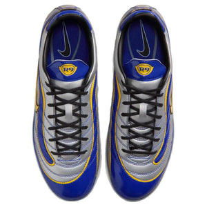 The top view highlights Nike Shoes craftsmanship, showcasing the حذاء نايك الأصلي مع حذاء نايكي اير ماكس R9 فضي | Nike Air Max Mercurial R9 Silver ضمن أفضل موديلات شوز نايك وتصاميم nike schuhe.