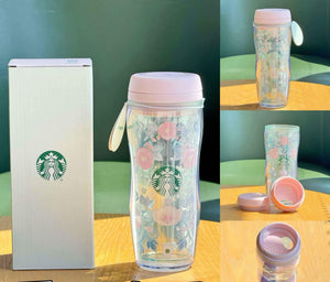 Tumbler Starbucks بنقشة زهور الربيع ولون أخضر نعناعي.