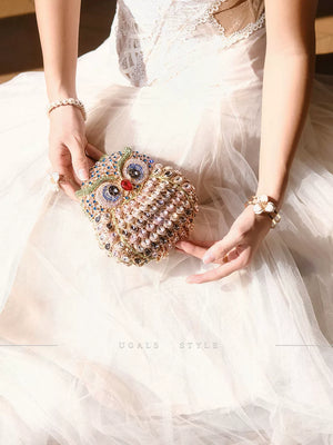 UGALS Retro Niche Design Owl Diamond Dinner Premium Water Diamond Clutch Crossbody Bag