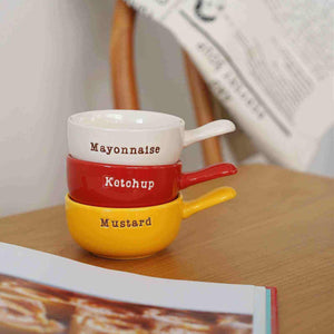طقم أوعية صوص سيراميك بمقبض Ketchup و Mustard.