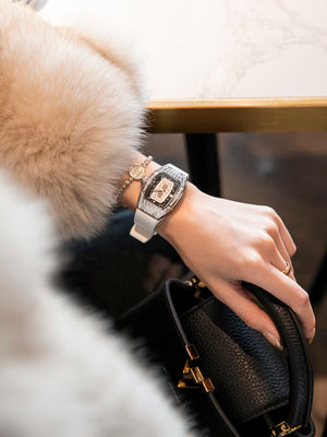 Light luxury niche diamond-encrusted women's watch, tonneau-shaped large dial, gypsophila high-end luxury women's watch brand genuine.