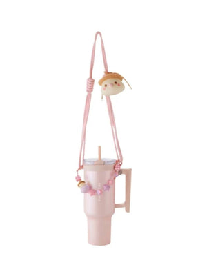 كوب Starbucks Tumbler وردي بمقبض وحزام للكتف.