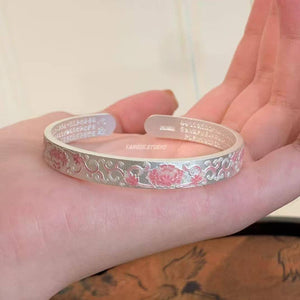 طقم أساور فضة تصميم الزهور الوردية Enamel Style.
