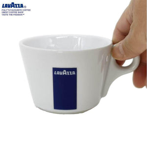 طقم فنجان قهوة Lavazza مع صحن - بورسلين أبيض وأزرق.
