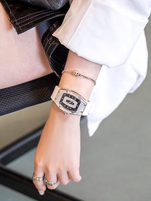 Watch women's 2026 new genuine women's watch, tonneau-shaped large dial, light luxury, niche diamond-encrusted high-end.