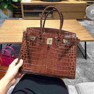 شنطة Birkin نسائية فاخرة بنقشة جلد التمساح – جودة صينية عالية.