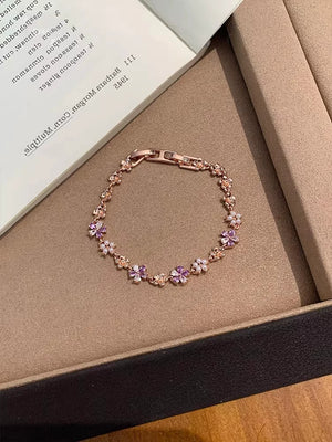 Flower sparkling diamond rose gold bracelet women's sweet light luxury luxury bracelet 2025 new hand jewelry