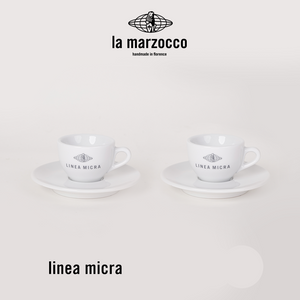 طقم أكواب قهوة La Marzocco بتصاميم وشعارات متنوعة.