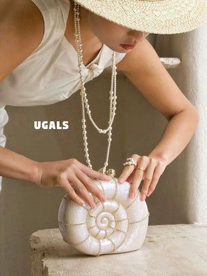 UGALS French acrylic marble conch shell banquet water diamond high-end sense hand clutch crossbody small bag woman