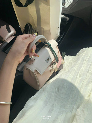 Top-tier TOGO cowhide pink-white color-block second-generation small square bag for women, high-end versatile handbag, single-shoulder crossbody bag
