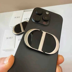 مسكة جوال DIOR بتصميم CD مع مرآة مخفية - أسود.