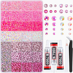 Pink flatback rhinestones kit with B-7000 glue - أحجار الراين وردية وفصوص كريستالية