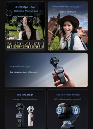 High-quality portraits taken with the 60mm med-tele lens of DJI Osmo Pocket 4P Pro Classic Black, showcasing live photo features.
