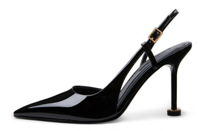 CHARLES & KEITH حذاء كعب عالي Slingback نسائي لامع بمقدمة مدببة.