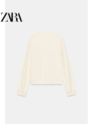 أصلي 100% بلوزة ZARA x Fruit of the Loom أوف وايت - رفعة