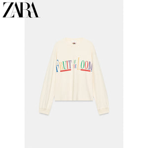 أصلي 100% بلوزة ZARA x Fruit of the Loom أوف وايت - رفعة