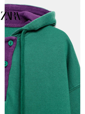 أصلي 100% هودي ZARA أخضر بتفاصيل بنفسجية - رفعة