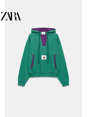أصلي 100% هودي ZARA أخضر بتفاصيل بنفسجية - رفعة