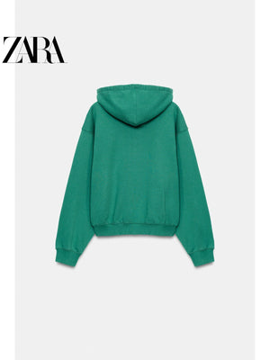 أصلي 100% هودي ZARA أخضر بتفاصيل بنفسجية - رفعة