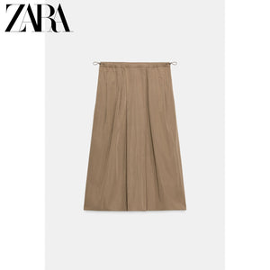 أصلي 100% تنورة نسائية ميدي ZARA بلون بيج - رفعة