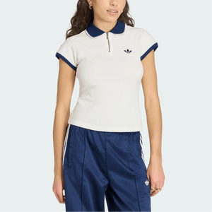 أصلي 100% تيشيرت adidas Polo نسائي أبيض وكحلي - رفعة