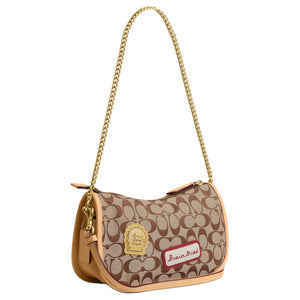 COACH x Brain Dead Collaboration Waverly 24 Brass Metal Hardware Fabric Cowhide Leather Crossbody Shoulder Bag Small Women's Khaki