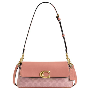 COACH Jet 25 brand logo coated canvas with calfskin shoulder bag, medium size, women's, pink