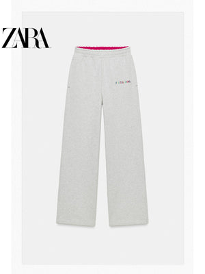 بنطال رياضي نسائي ZARA رمادي واسع ملابس نسائية - رفعة